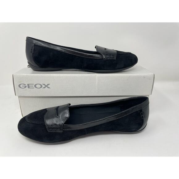 Geox Charlene Black Goat Suede Leather Slip On Flat Loafers Size 38 - Picture 3 of 8